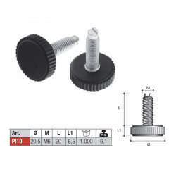 Подпятник регулируемый, винтовой, черный PI10 D. 20 M6X18, PI10PNE00M618